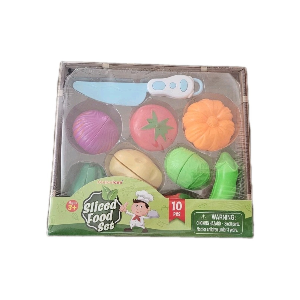 Plastic Sliced Food Toy Set 10 Pcs Fruits & Vegetables in Plastic Crate #1062